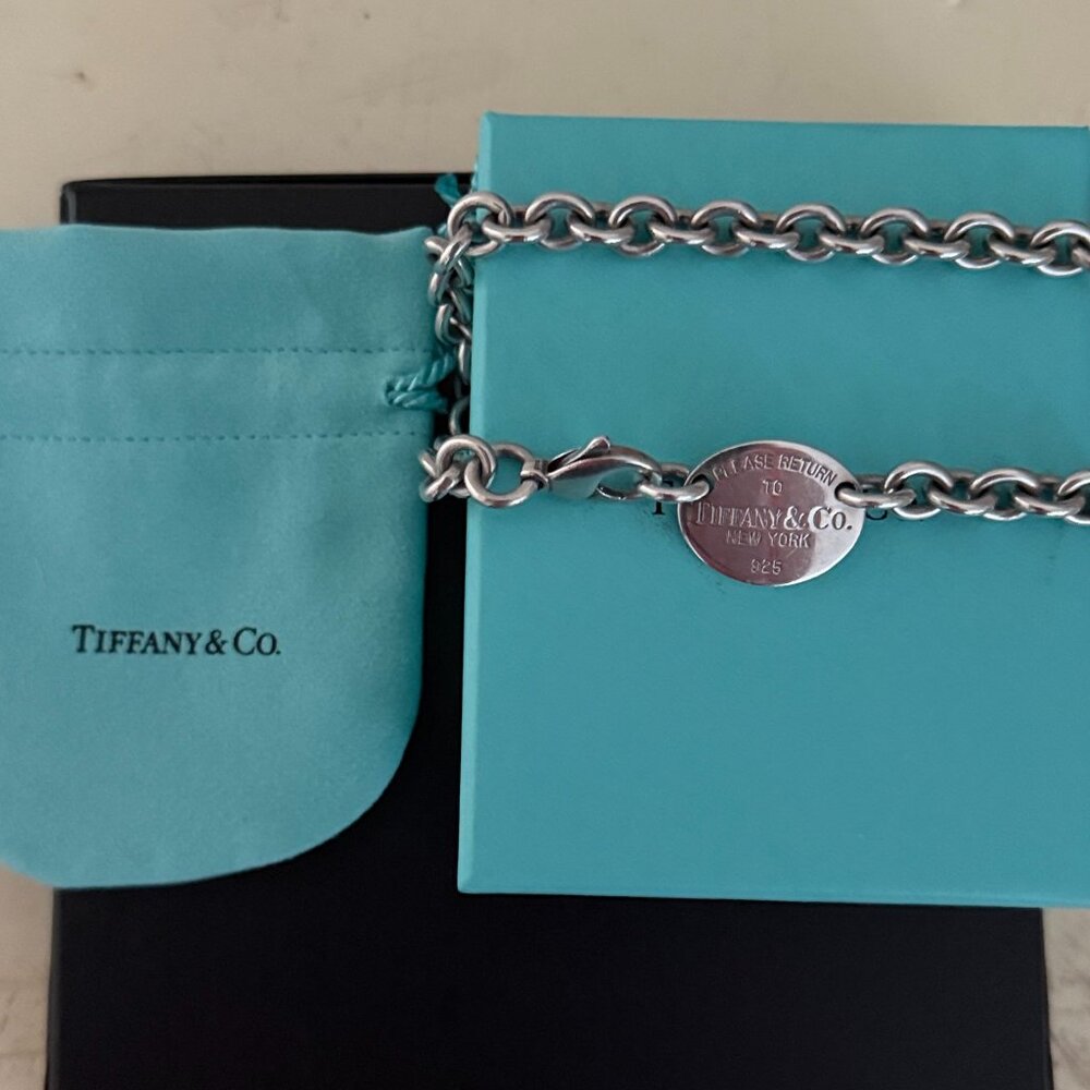 Return to Tiffany® Oval Tag Necklace in Sterling Silver, 15.5”